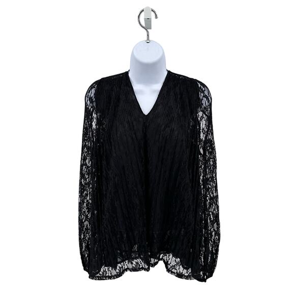 Lauren Conard LC Black Lace Open Shoulder Blouse WMNS Small Sheer Top Lined Boho - Picture 1 of 8